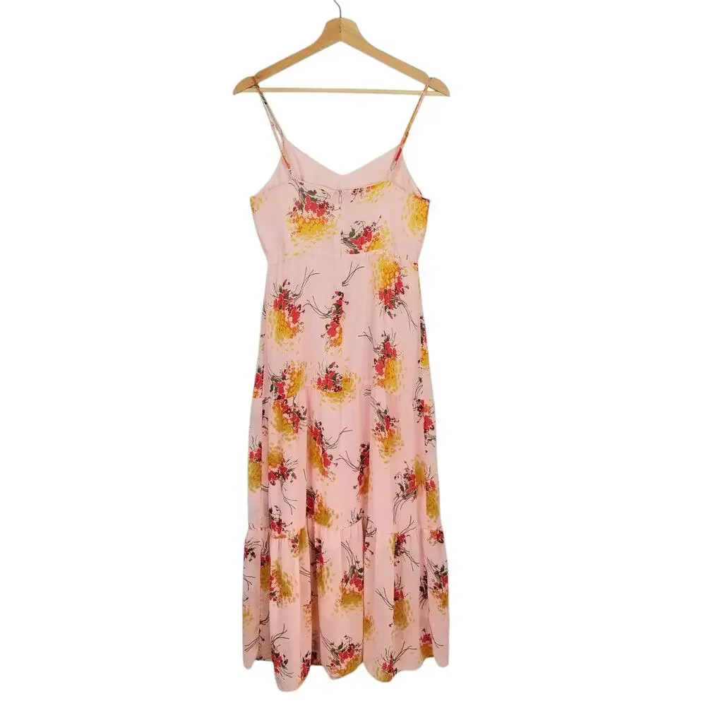 J. Crew Mercantile Tiered Midi Maxi Slip Dress Pink Yellow Red Sunburst Bouquet - Picture 2 of 8
